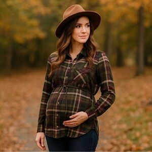 🤰 Motherhood Maternity Plaid Tunic Top - Women's Small 🤰